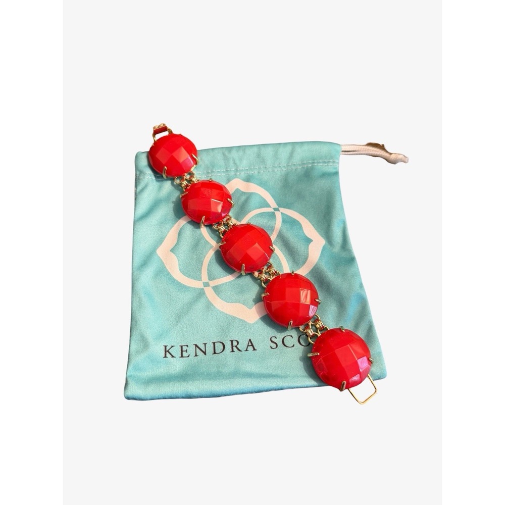 Kendra Scott Cassie Bracelet Gumdrop Round Statement Red Semi Translucent Gold